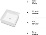 Couoko 15x15 Square Bathroom Sink Modern White Porcelain Ceramic Above Counter Bathroom Vessel Vanity Sink Art Basin  from Lordear