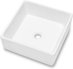 Couoko 15x15 Square Bathroom Sink Modern White Porcelain Ceramic Above Counter Bathroom Vessel Vanity Sink Art Basin  from Lordear