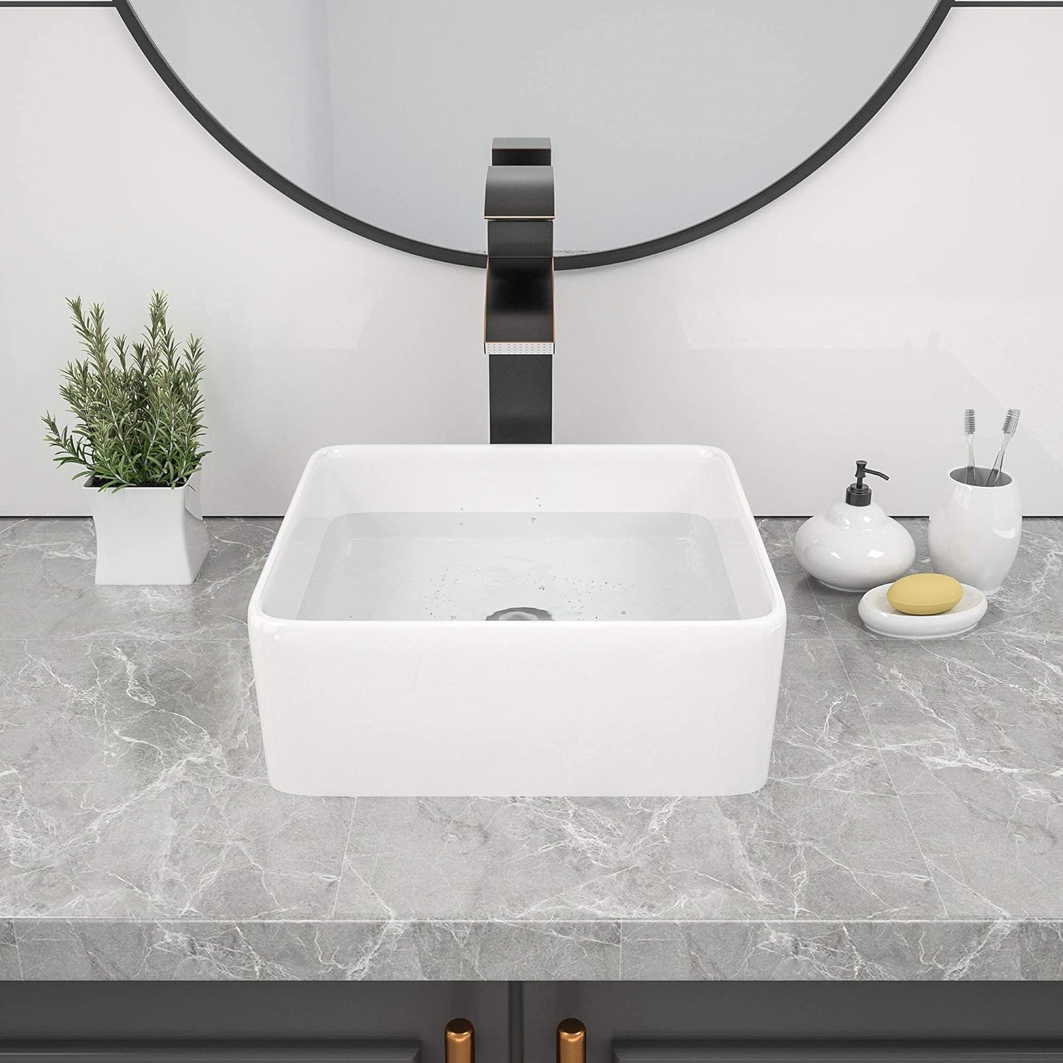 Couoko 15x15 Square Bathroom Sink Modern White Porcelain Ceramic Above Counter Bathroom Vessel Vanity Sink Art Basin  from Lordear